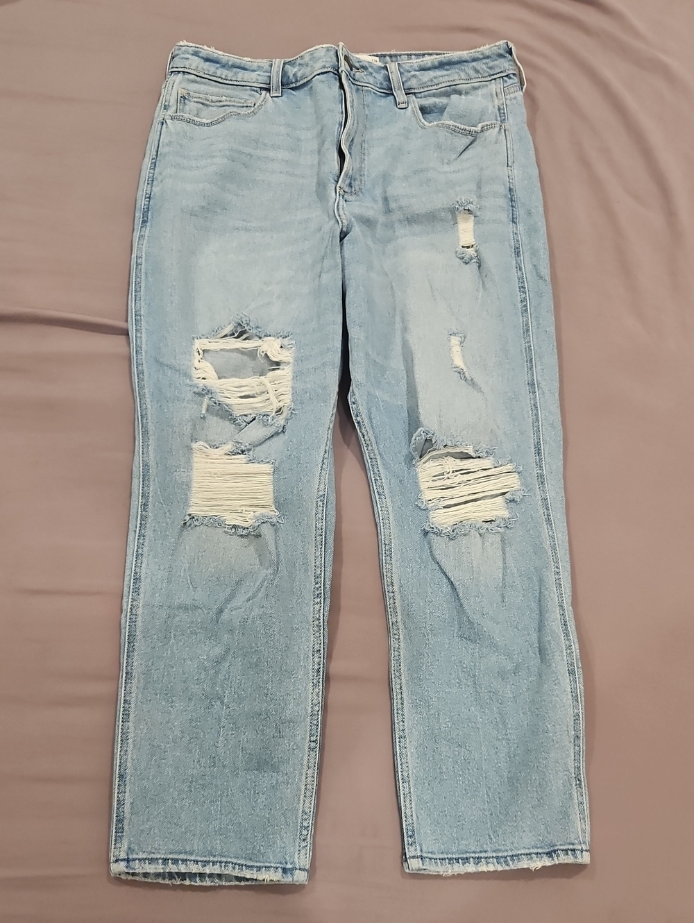 Hollister Light Blue Distressed Straight-Leg Jeans